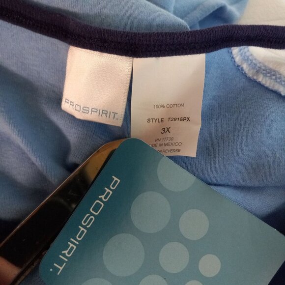 Prospirit 3X Tank Top Light Blue Sleeveless Contrast Trim Notched Neckline NEW - Picture 5 of 6